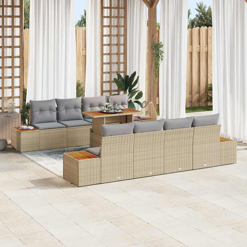 Set de canapele pentru grădină 9 buc. Bej Rattan poli