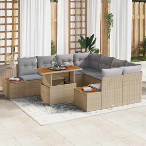 Set de canapele pentru grădină 9 buc. Bej Rattan poli