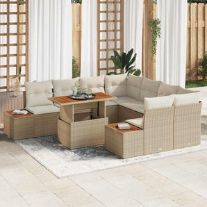 Set de canapele pentru grădină 9 buc. Bej Rattan poli