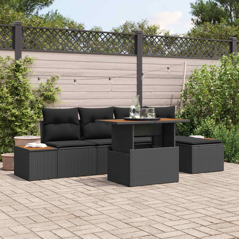 Set de canapele pentru grădină 6 buc. Negru Rattan poli