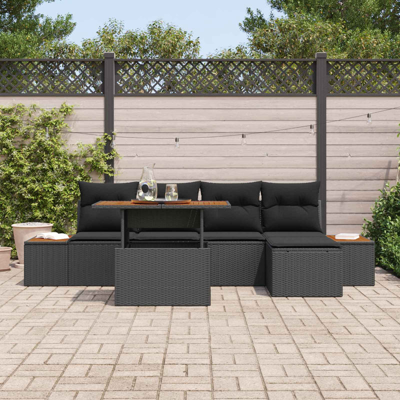 Set de canapele pentru grădină 6 buc. Negru Rattan poli