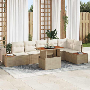 Set de canapele pentru grădină 7 buc. Bej Rattan poli