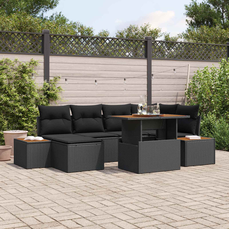 Set de canapele pentru grădină 7 buc. Negru Rattan poli