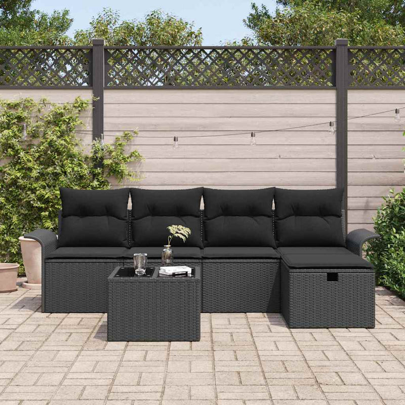 Set de canapele pentru grădină 6 buc. Negru poliratan
