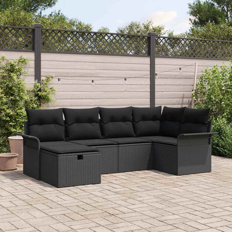 Set de canapele pentru grădină 6 buc. Negru poliratan