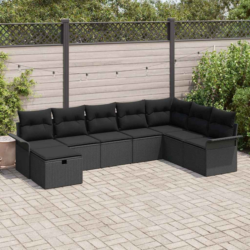 Set de canapele pentru grădină 8 buc. Negru poliratan