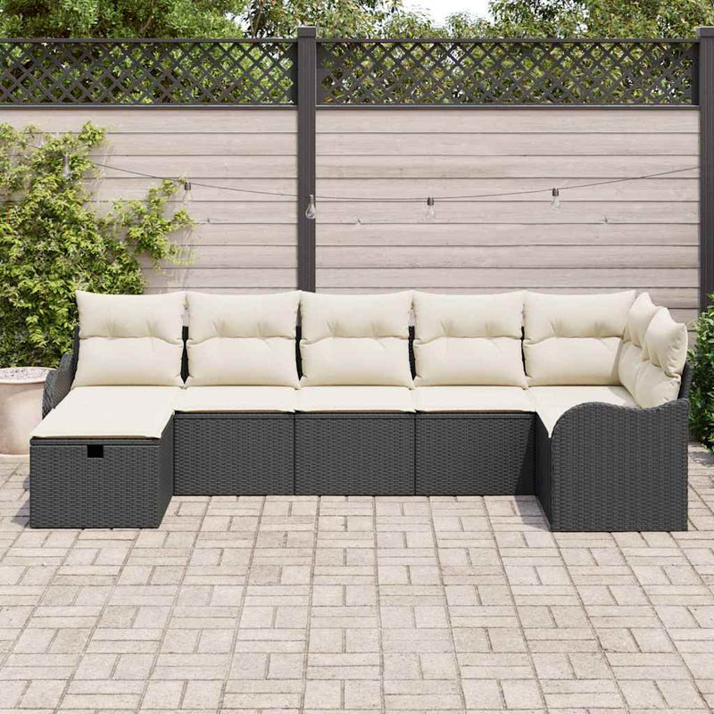 Set de canapea 7 buc. Negru și Crem poliratan