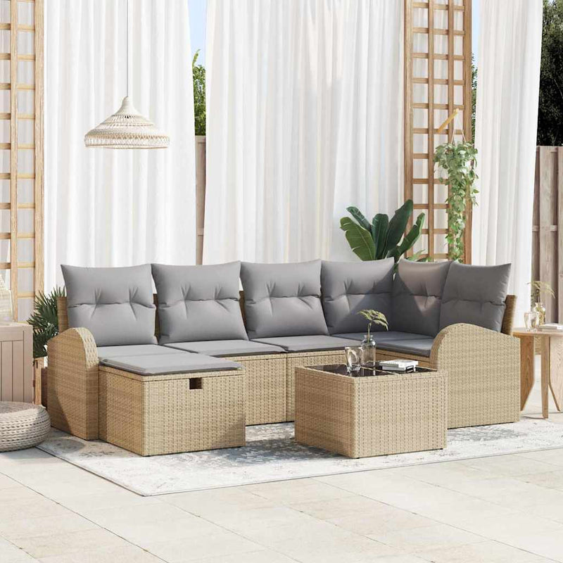 Set de canapea 7 buc. Beige și gri deschis poliratan