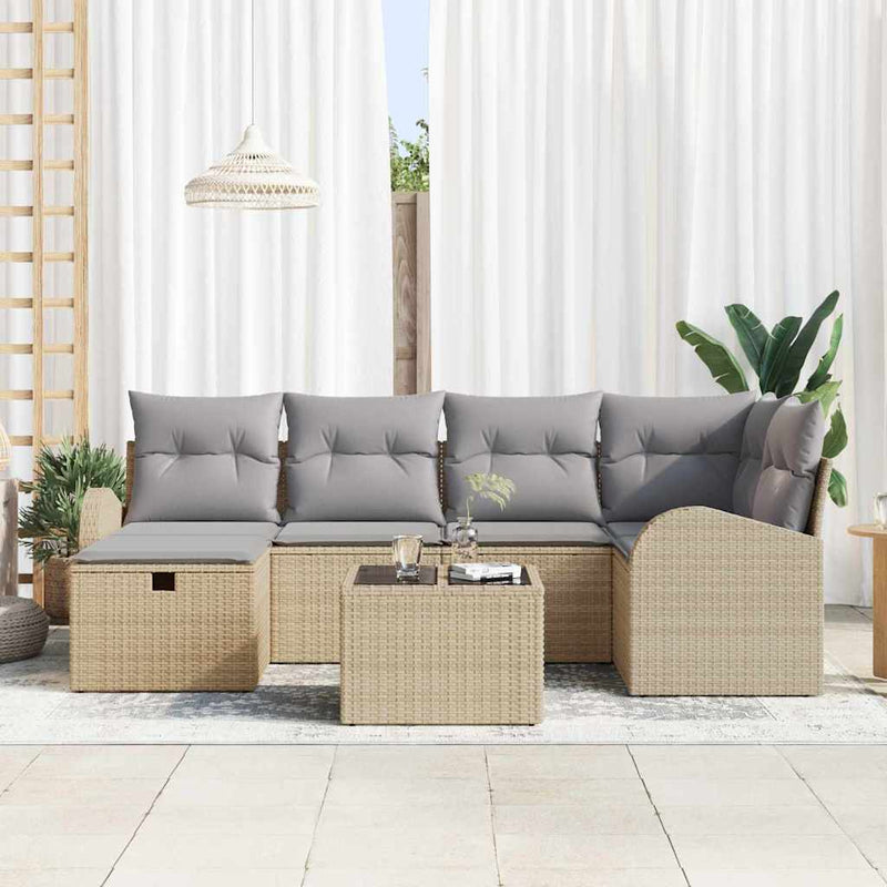 Set de canapea 7 buc. Beige și gri deschis poliratan
