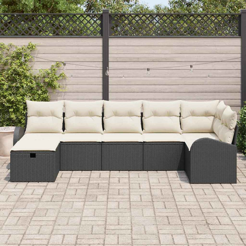 Set de canapea 7 buc. Negru și Crem poliratan