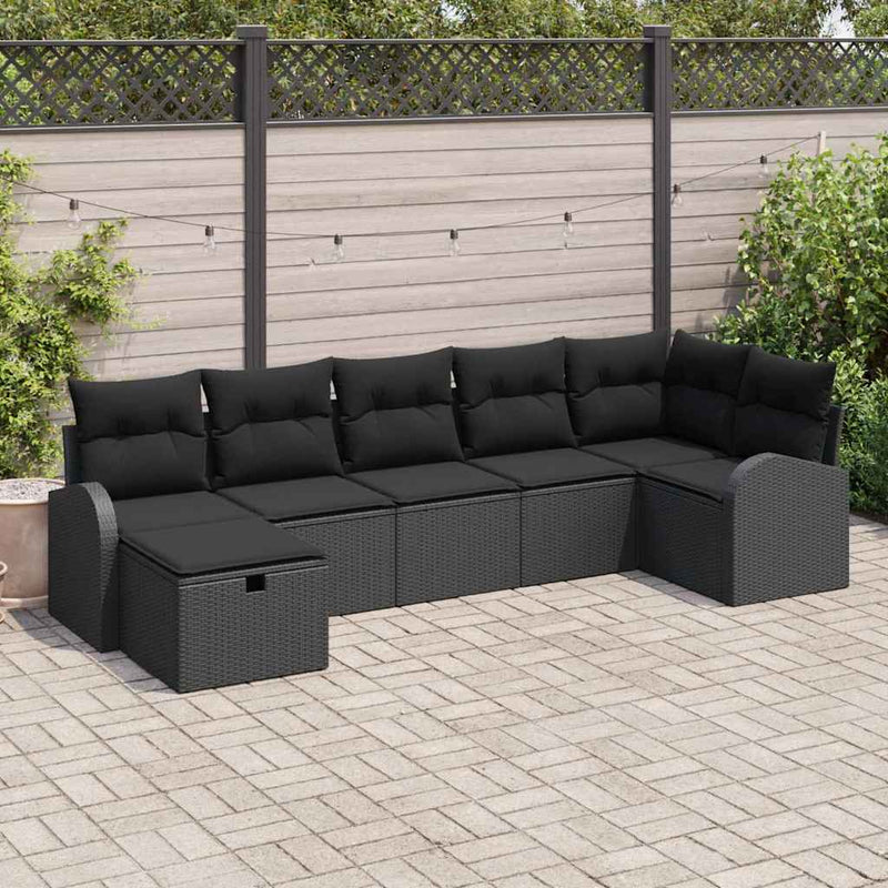 Set de canapea 7 buc. Negru poliratan