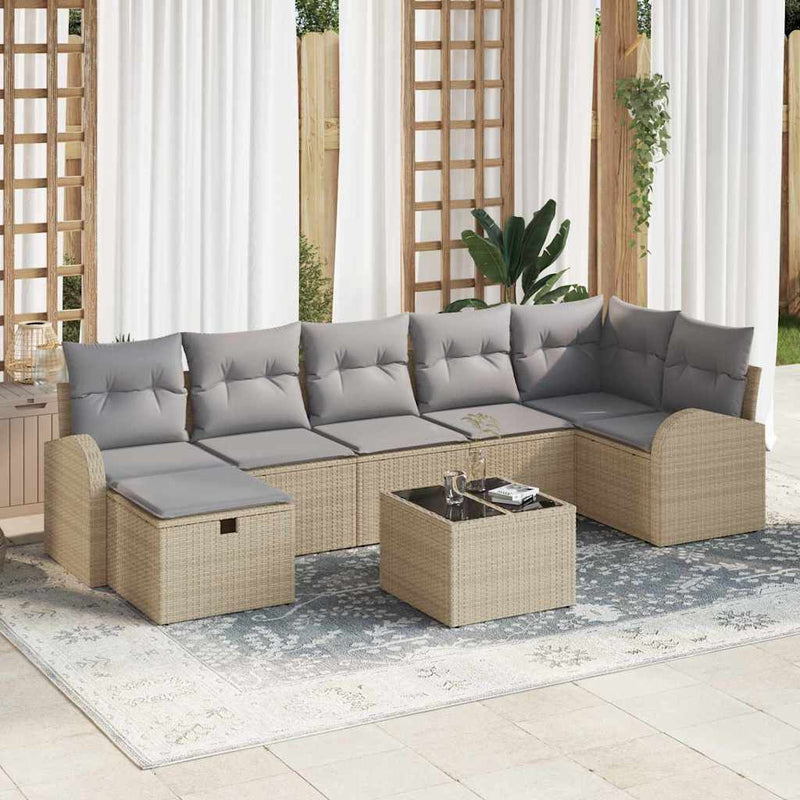 Set de canapea 8 buc. Beige și gri deschis poliratan