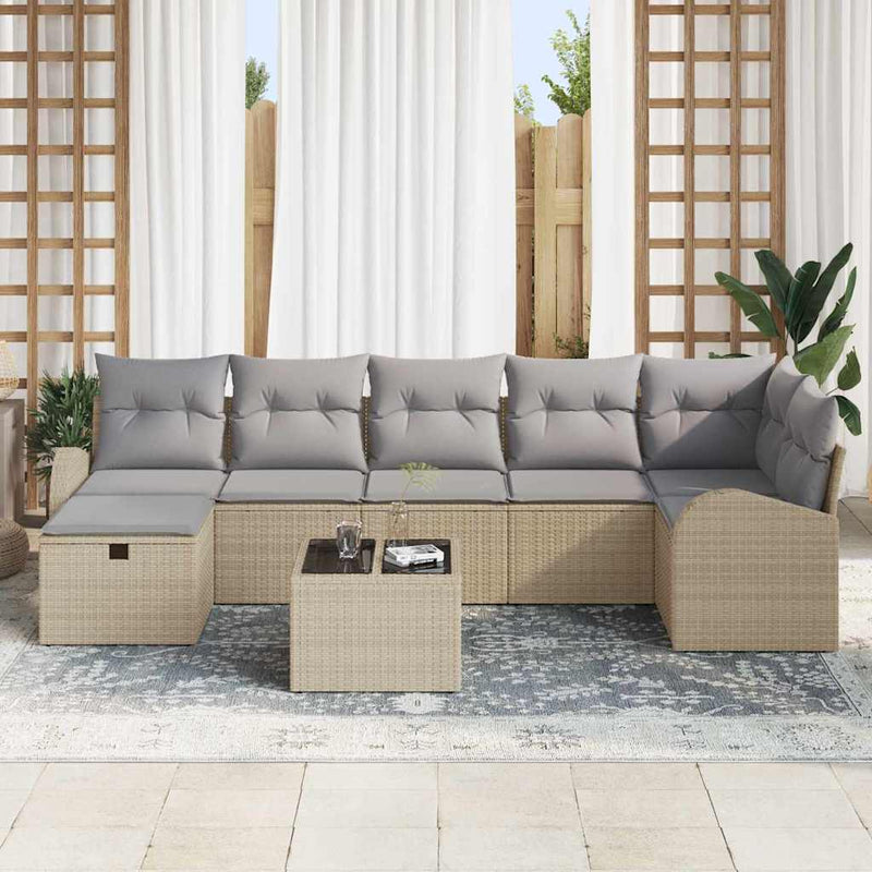 Set de canapea 8 buc. Beige și gri deschis poliratan