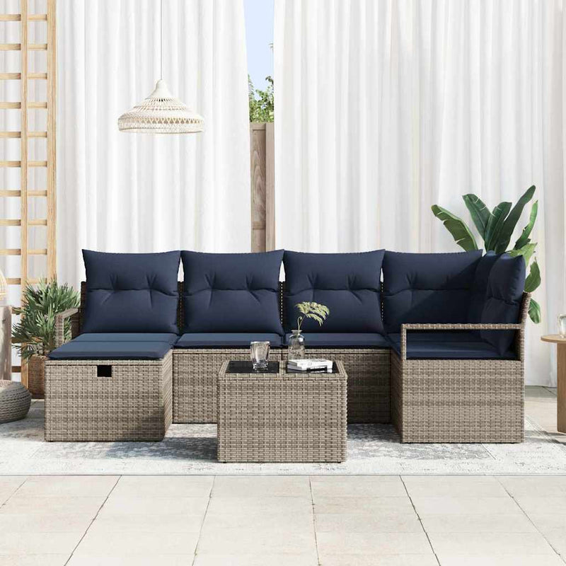 Set de canapea 7 buc. Gri și bleumarin poliratan