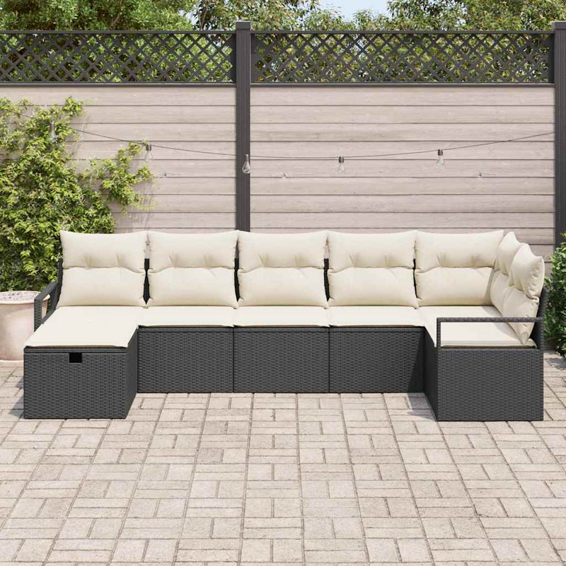 Set de canapea 7 buc. Negru și Crem poliratan