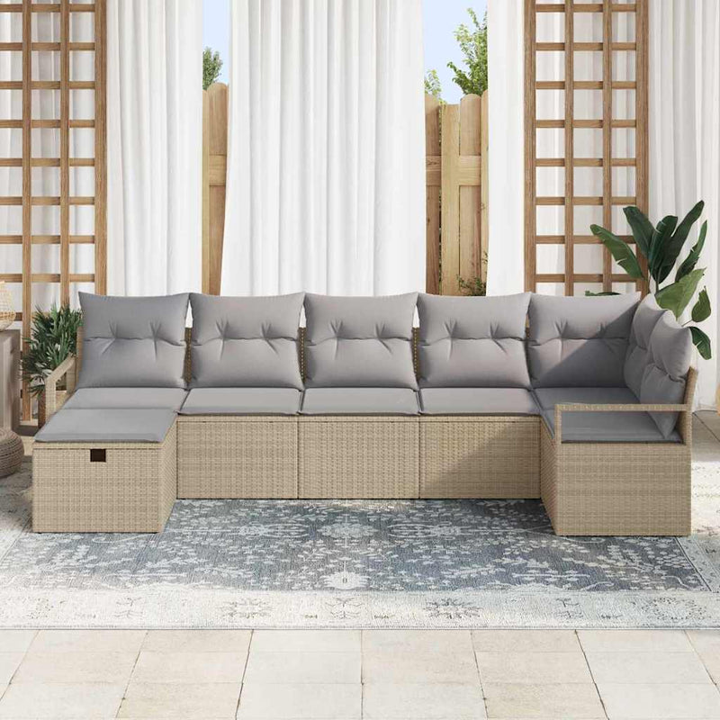 Set de canapea 7 buc. Beige și gri deschis poliratan