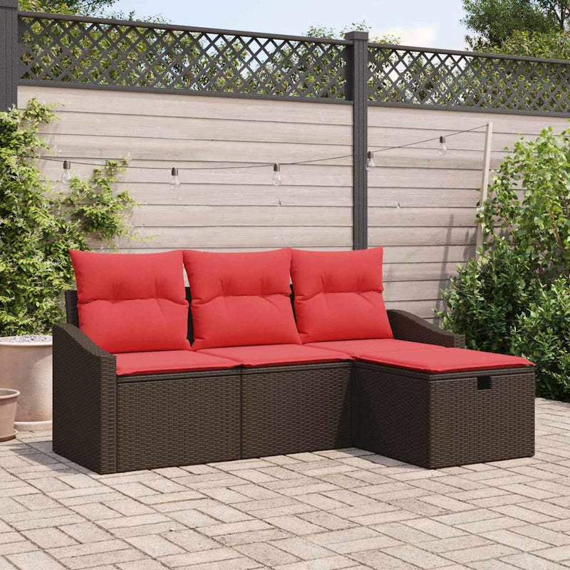 Set de canapea 4 buc. Maro Rattan poli