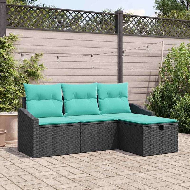 Set de canapea 4 buc. Negru Rattan poli