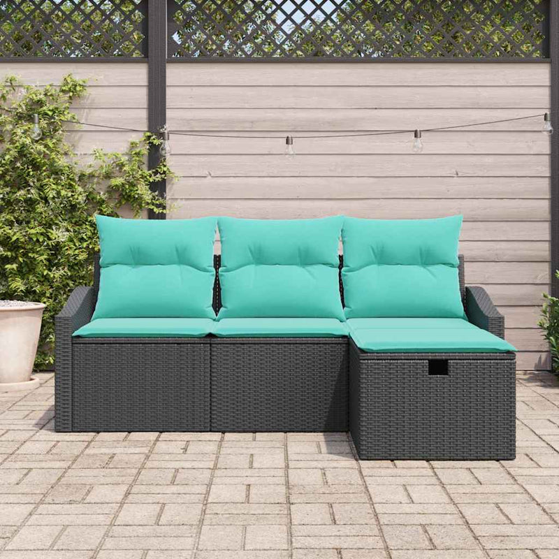 Set de canapea 4 buc. Negru Rattan poli