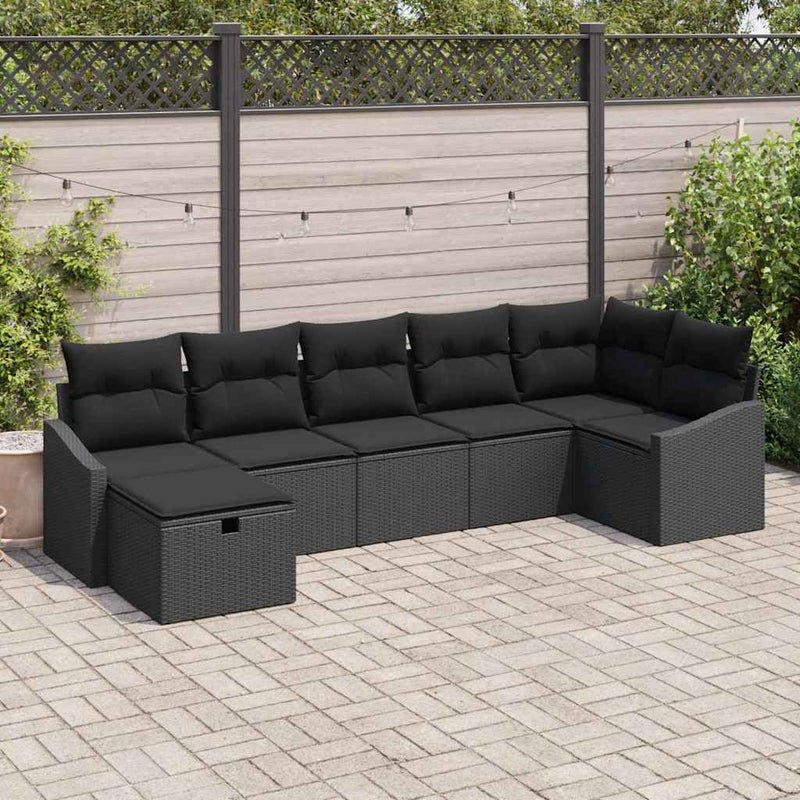 Set de canapea 7 buc. Negru poliratan