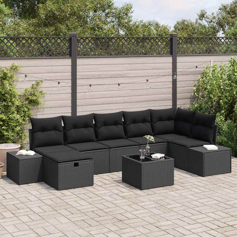 Set de canapele pentru grădină 8 buc. Negru poliratan