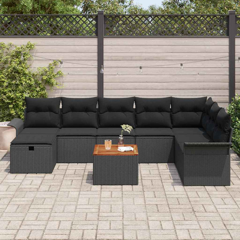 Set de canapele pentru grădină 9 buc. Negru poliratan