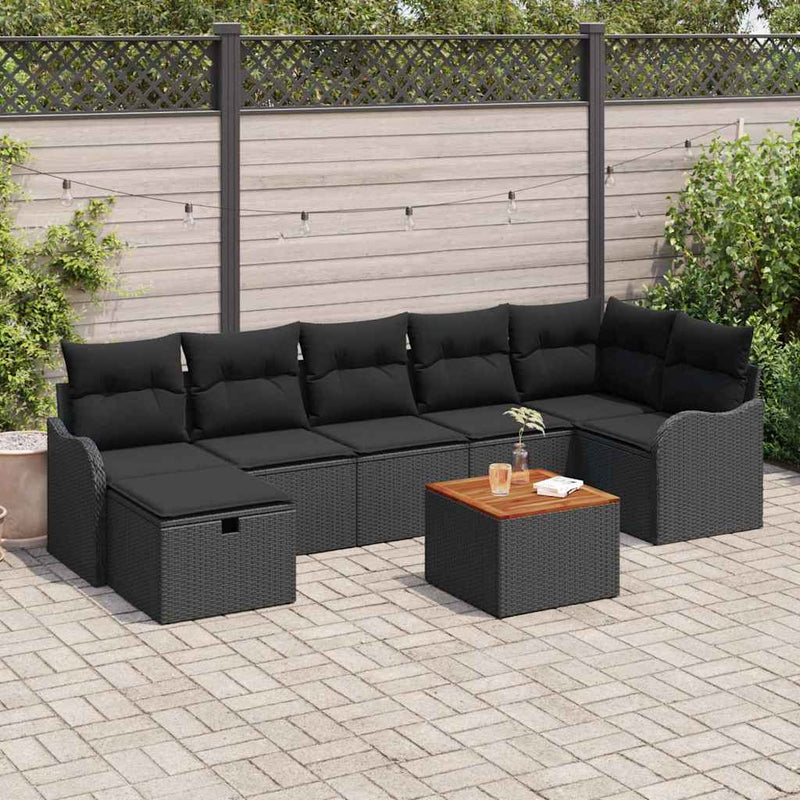 Set de canapele pentru grădină 8 buc. Negru poliratan
