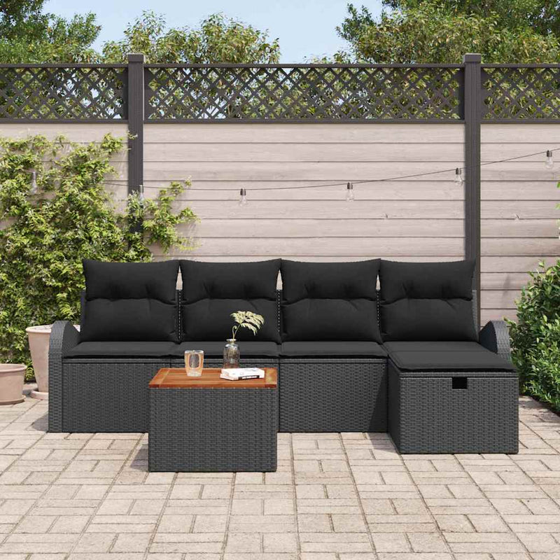Set de canapele pentru grădină 6 buc. Negru poliratan