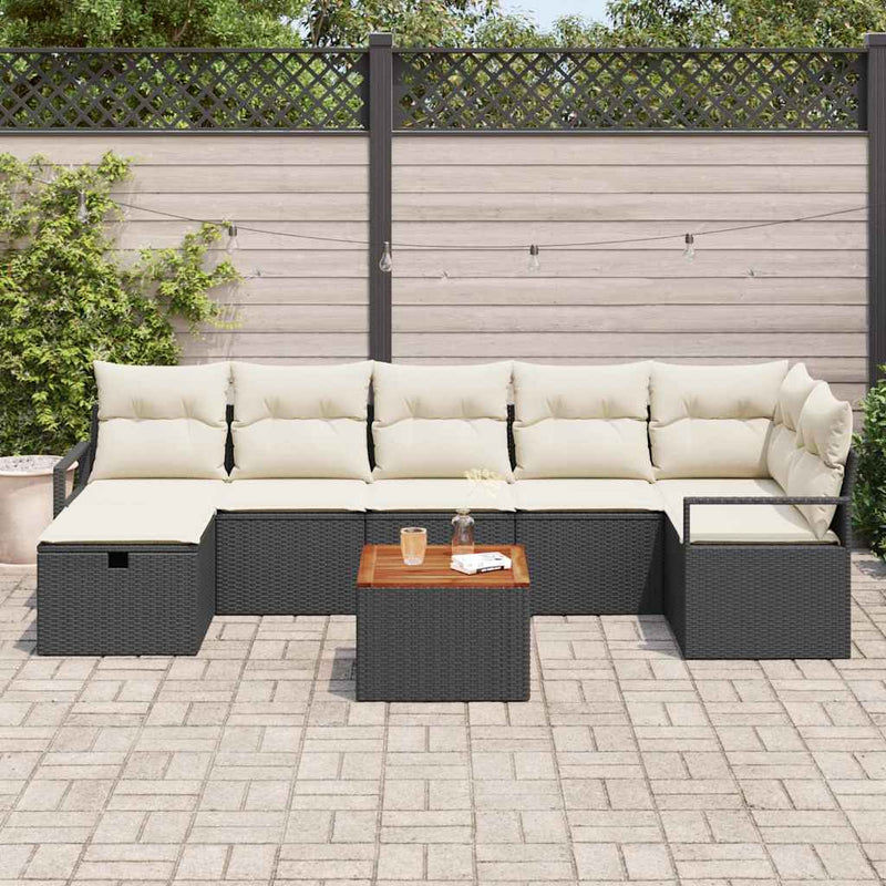 Set de canapele pentru grădină 8 buc. Negru poliratan