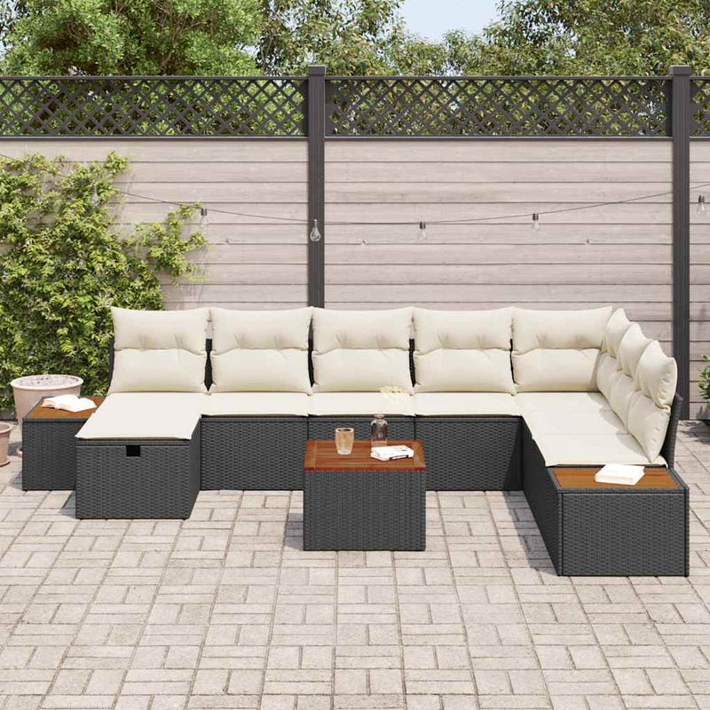 Set de canapele pentru grădină 9 buc. Negru poliratan