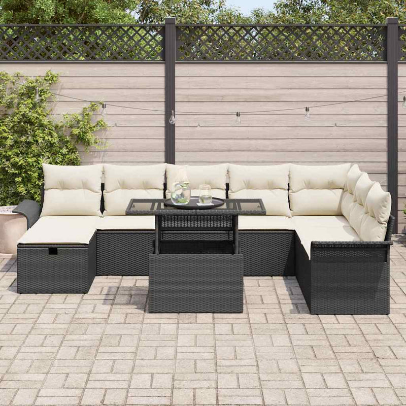 Set de canapele pentru grădină 9 buc. Negru poliratan