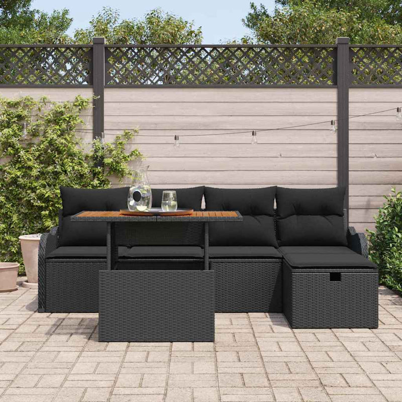 Set de canapele pentru grădină 6 buc. Negru poliratan