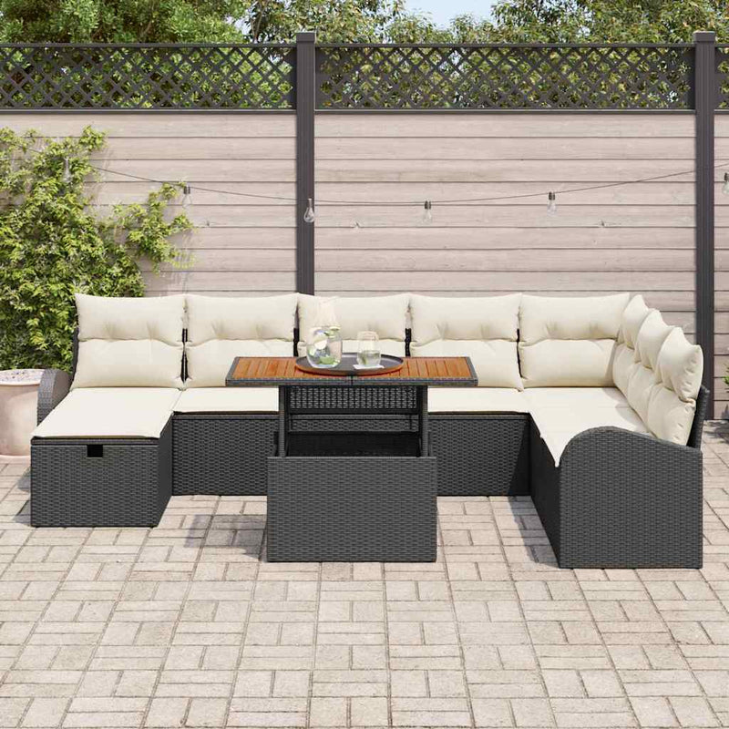 Set de canapele pentru grădină 9 buc. Negru poliratan