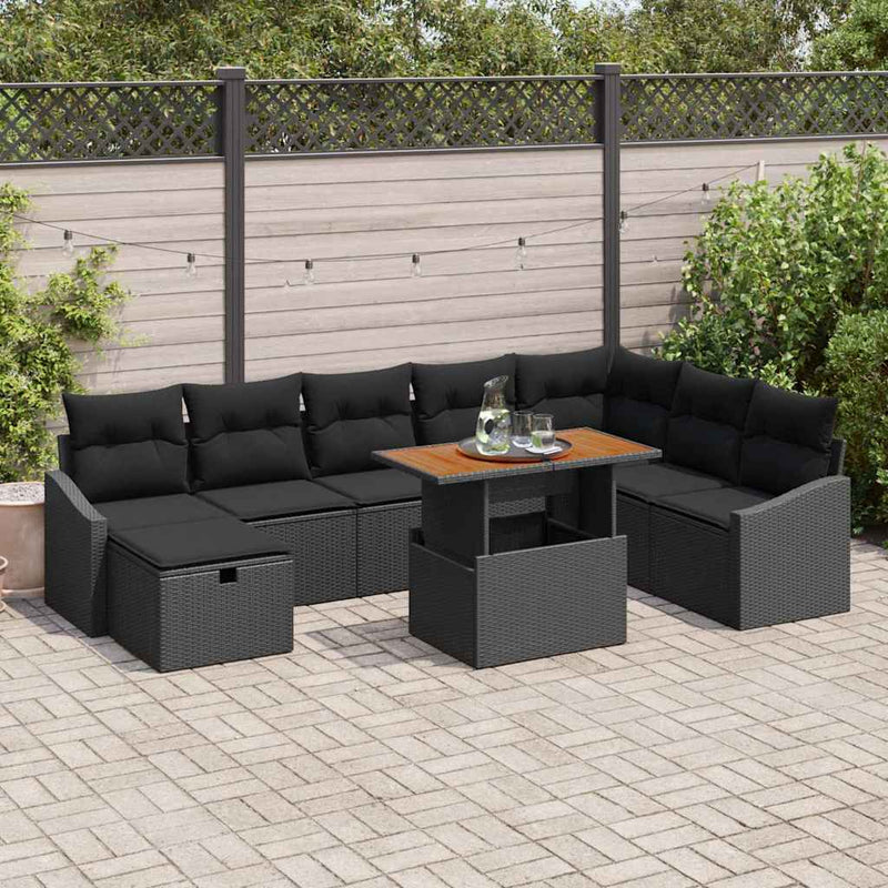 Set de canapele pentru grădină 9 buc. Negru poliratan