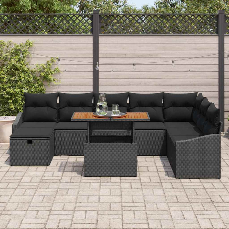 Set de canapele pentru grădină 9 buc. Negru poliratan