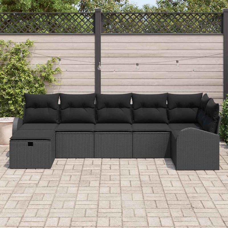 Set de canapele pentru grădină 7 buc. Negru poliratan