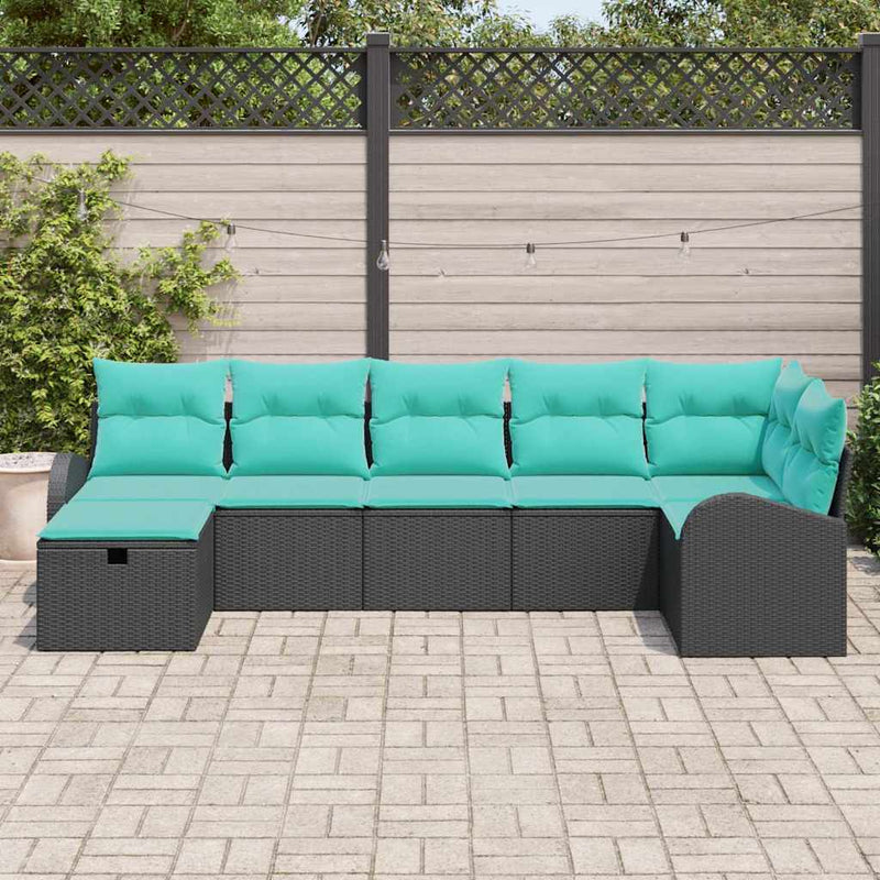 Set de canapele pentru grădină 7 buc. Negru poliratan