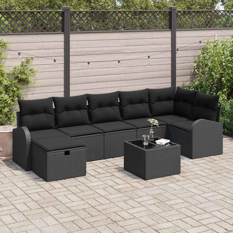 Set de canapele pentru grădină 8 buc. Negru poliratan