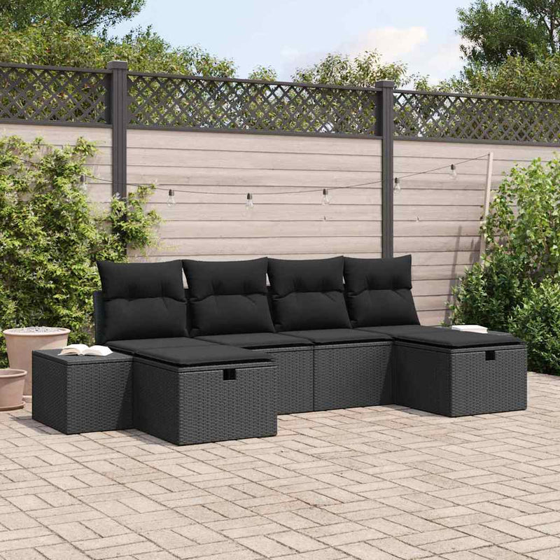 Set de canapele pentru grădină 6 buc. Negru poliratan