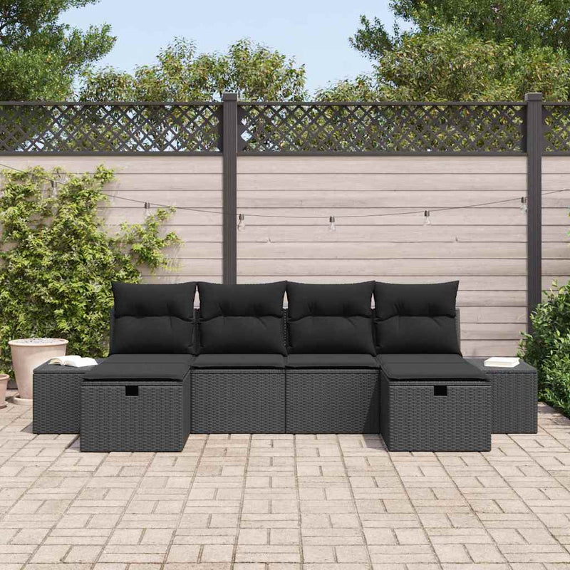 Set de canapele pentru grădină 6 buc. Negru poliratan