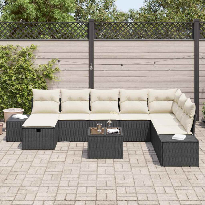 Set de canapele pentru grădină 9 buc. Negru poliratan