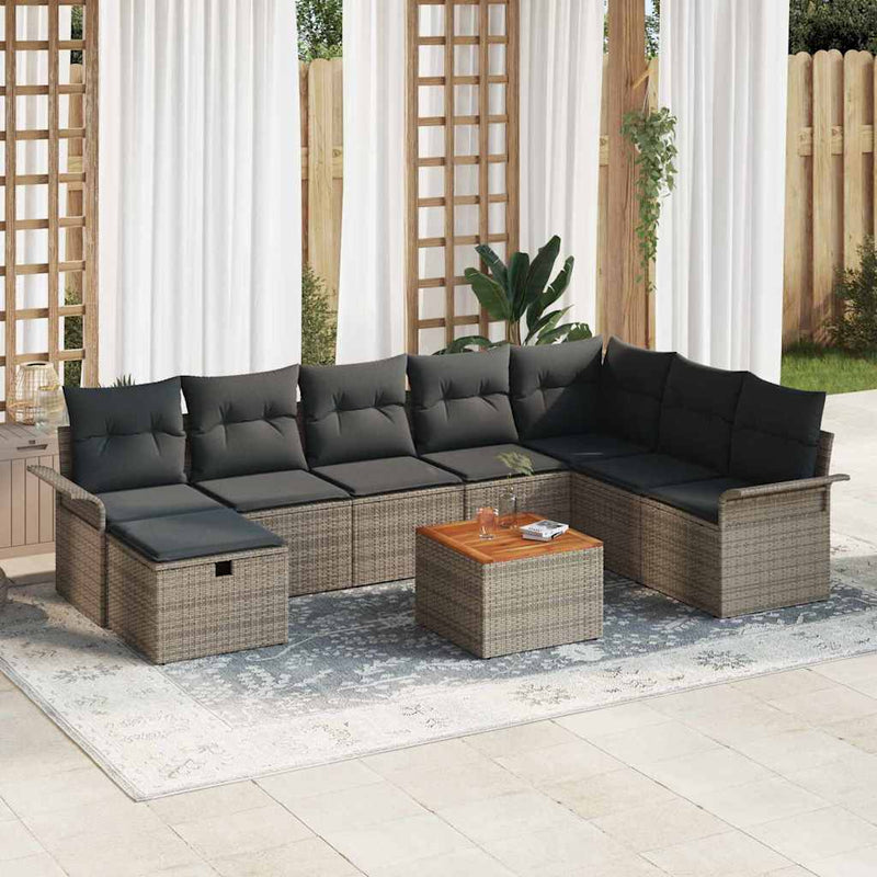 Set de canapele pentru grădină 9 buc. Gri Rattan poli