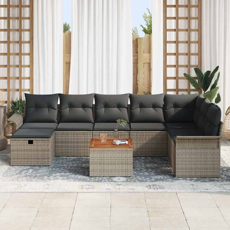 Set de canapele pentru grădină 9 buc. Gri Rattan poli