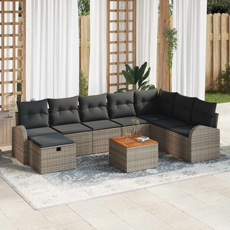 Set de canapele pentru grădină 9 buc. Gri Rattan poli