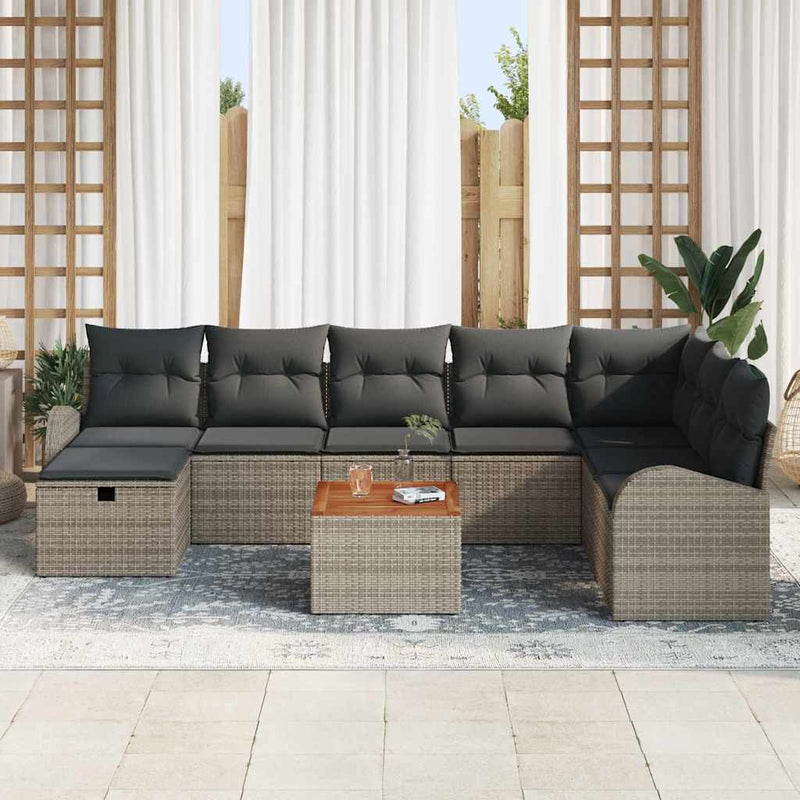 Set de canapele pentru grădină 9 buc. Gri Rattan poli