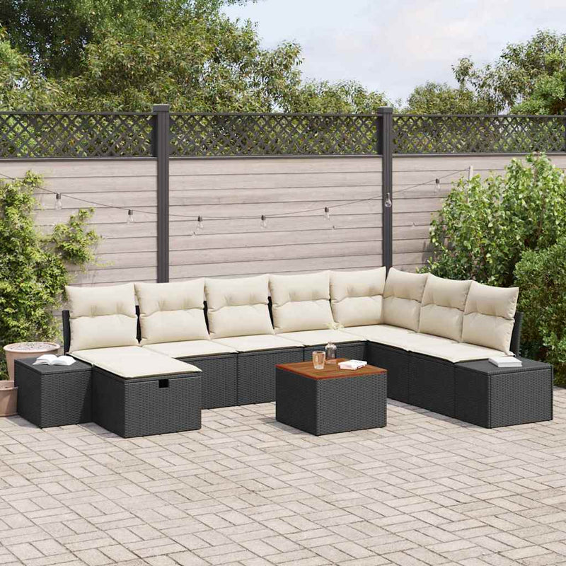 Set de canapele pentru grădină 9 buc. Negru Rattan poli