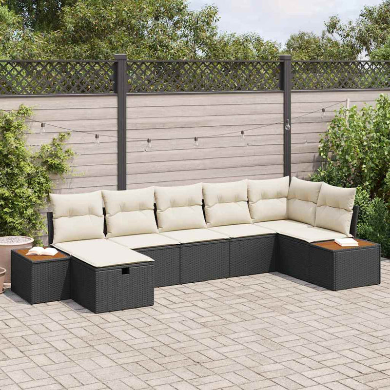 Set de canapele pentru grădină cu pernă 7 pcs Negru Rattan poli