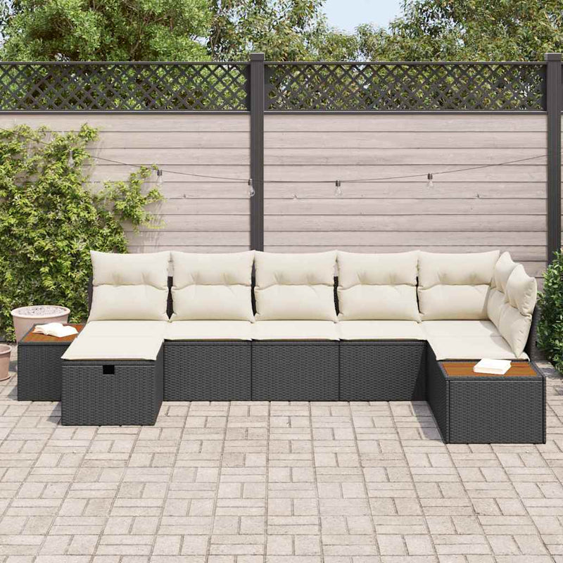Set de canapele pentru grădină cu pernă 7 pcs Negru Rattan poli