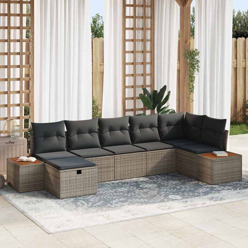Set de canapele pentru grădină cu pernă 7 pcs Gri Rattan poli