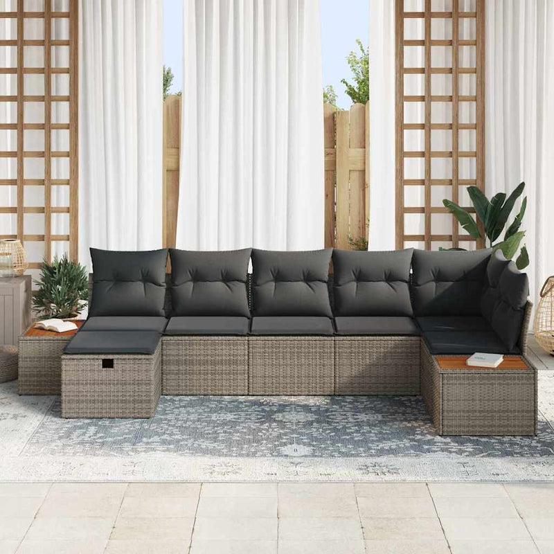 Set de canapele pentru grădină cu pernă 7 pcs Gri Rattan poli